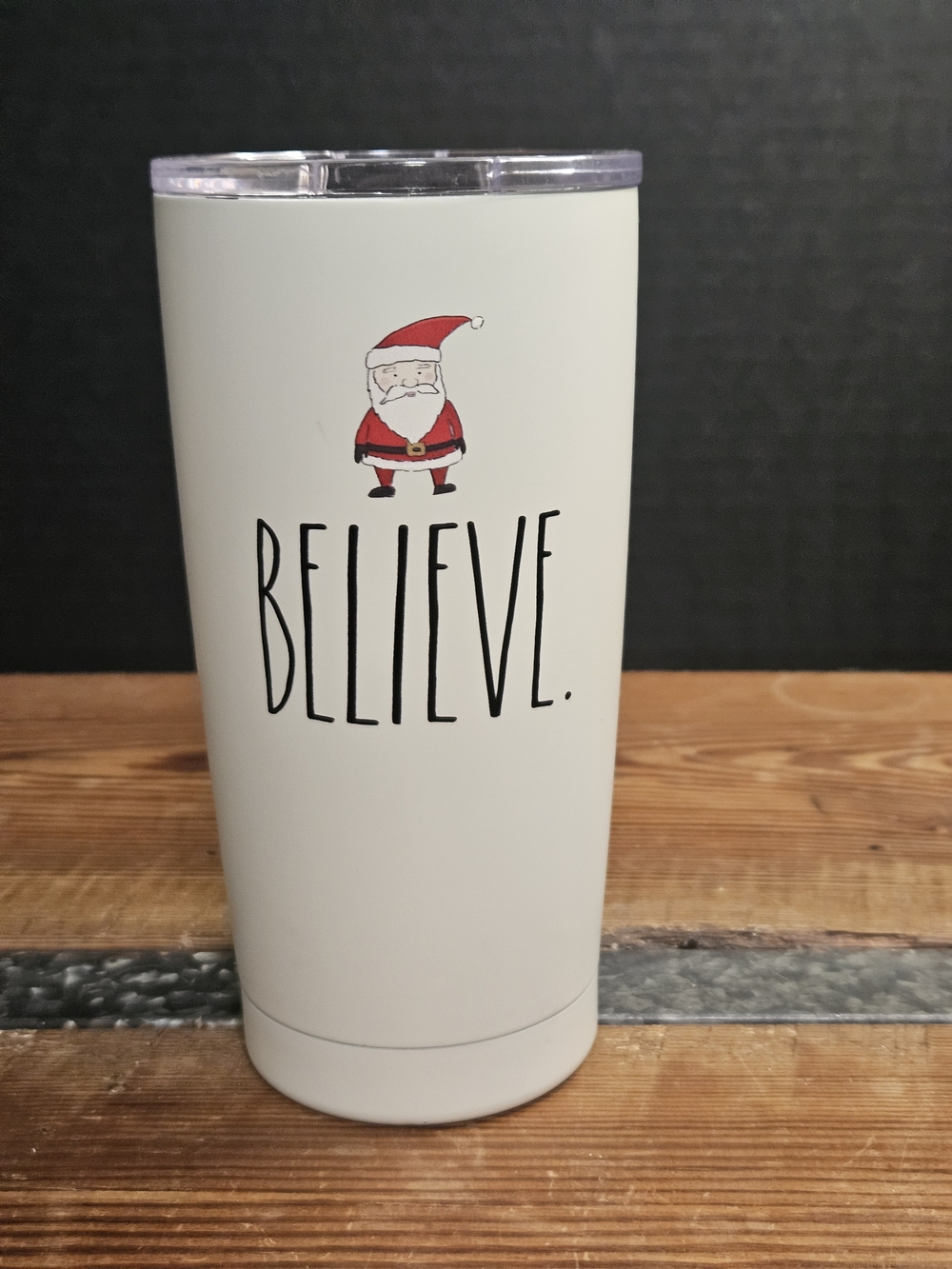 Rae Dunn White Tumbler - Santa 'BELIEVE' Design
